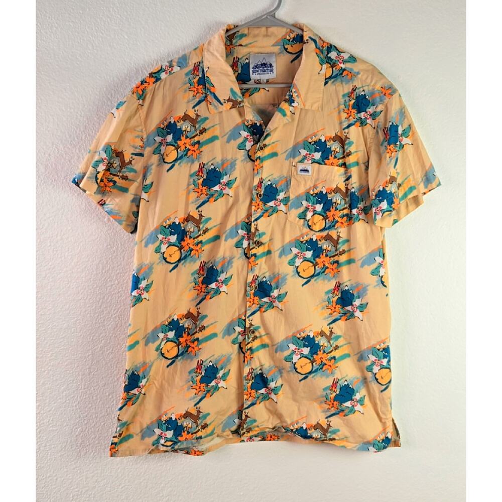 New Frontier Men's "Deer & Banjo" Hawaiian style shirt size Large - Picture 2 of 7